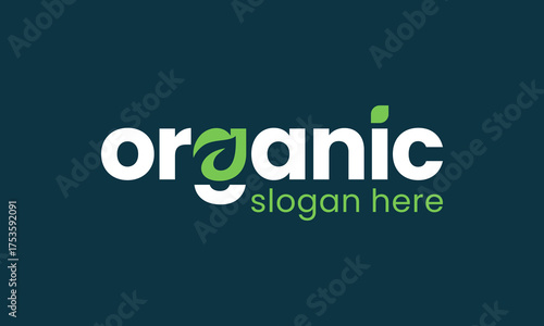 Organic logo design wordmark vector illustration. Wordmark concept with natural leaf graphic logo design. Icon, symbols, creative