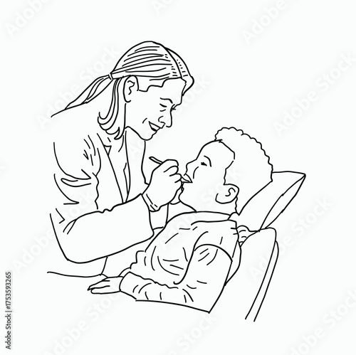 Professional Pediatric Dentist Performing a Thorough Dental Checkup on a Young Smiling Patient in a Comfortable Dental Office Setting