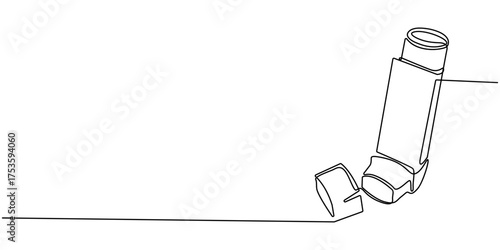 Single one line drawing an inhaler. Medical equipment concept. Continuous line draw design graphic vector illustration, Inhaler for asthmatics, salbutamol, Asthma inhaler, medical supplies, equipment.