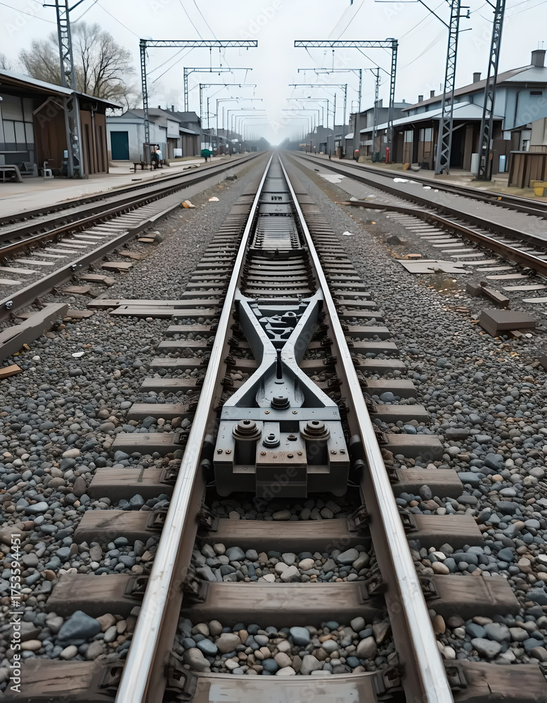 Naklejka premium Urban Railway: Converging Tracks