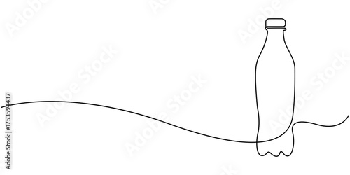 Single continuous line drawing of stylized soft drink on glass bottle logo label. Emblem drink store concept, Modern one line draw design vector illustration for cafe,  Emblem drink store concept.