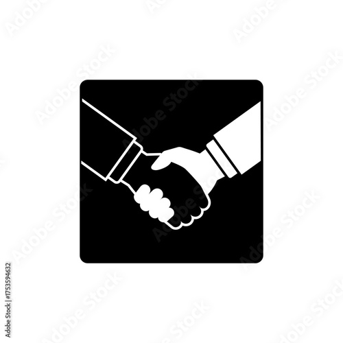 Vector icon of a handshake in a square, in color on a white background, business agreement or contract