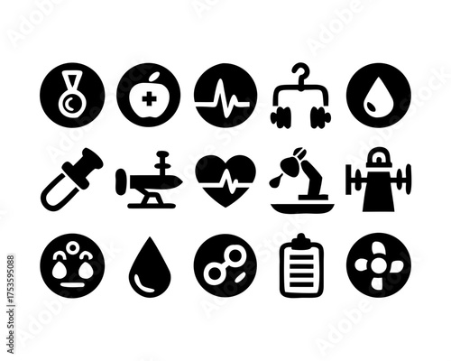 Collection of medical and science related glyph icons set up