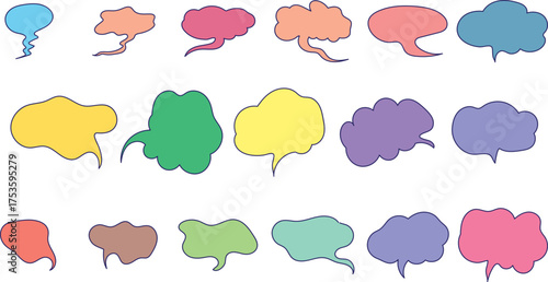 Colorful Speech Bubbles: A collection of colorful, whimsical speech bubbles, each with a unique shape, floats against the light-colored backdrop, representing a world of thoughts and conversations