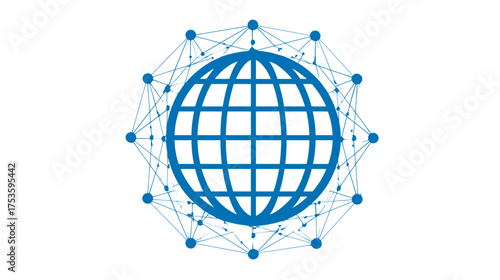 Abstract global network connection technology concept with interconnected lines and dots surrounding a digital world globe.