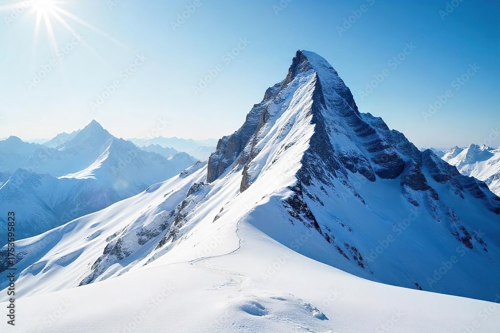 Obraz premium Breathtaking Sunlight on Pristine Alpine Peak Perfect Skiing and Snowboarding Winter Wonderland