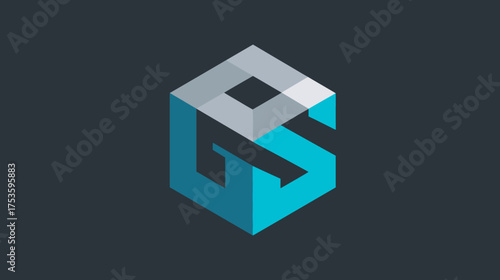 Modern abstract 3D geometric isometric cube design in blue and gray, conceptual symbol for digital technology and business innovation.