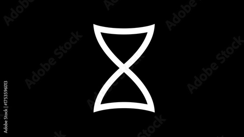 Minimalist white hourglass symbol on black background, conceptual graphic for time, deadline, waiting, duration, and urgency.