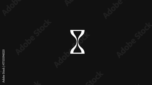 Abstract white hourglass shape on a black background, symbolizing time, passing, and waiting in a minimalist graphic design.