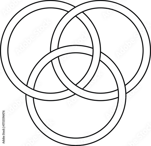 A stylized line drawing of three interlocking rings forming a continuous knot symbolizing unity connection and eternal bonds in a simple elegant design