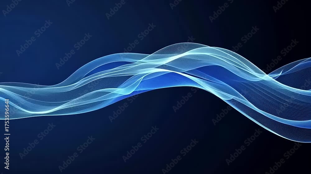 Abstract dynamic blue wave flowing motion on dark background video footage