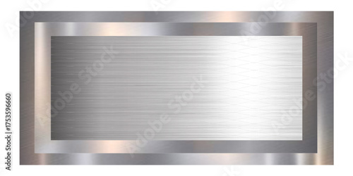 Blank Silver Metallic Frame, Premium Brushed Chrome Rectangle Border or Label Template