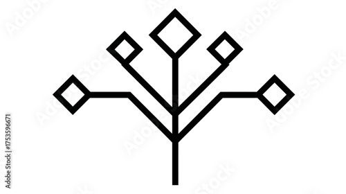 Modern geometric plant icon vector, abstract line art tree symbol with diamond shapes, minimalist graphic design element representing growth.