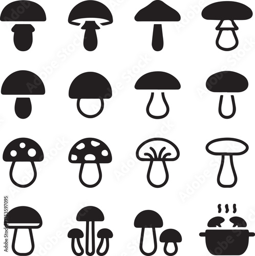 black and white mushroom icons 16 unique vector illustrations for culinary packaging menu design branding and digital ui