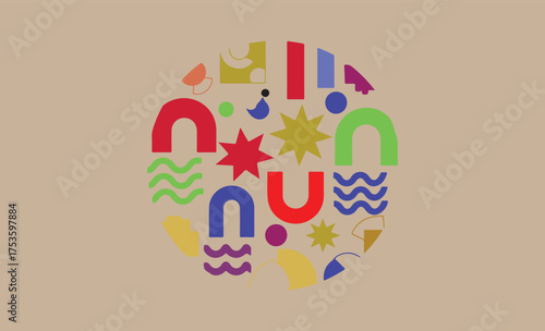 Vibrant abstract shapes collage on a neutral background
