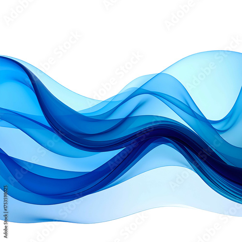 Abstract flowing, layered blue ribbons on a gradient background, dark above