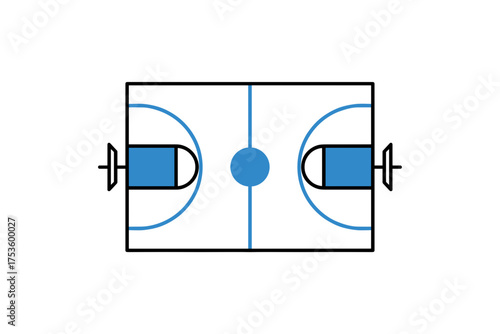 Basketball court illustration on a transparent background representing sports and competition