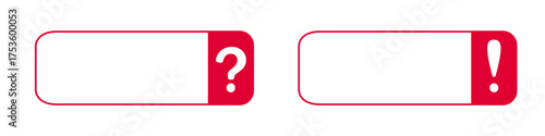 Red question and exclamation mark labels with white space.