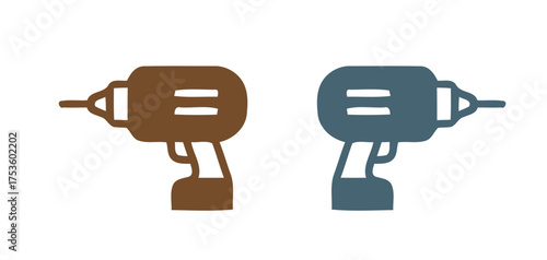 Vector icon set featuring two variations of a cordless drill or power tool, a stylized illustration for construction, home renovation, electrical work, or workshop concepts.