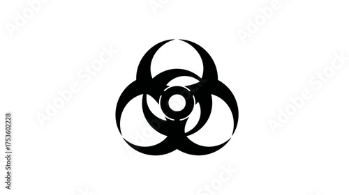 Black biohazard symbol icon on clean white background, universal danger warning sign for biological hazards and virus contamination risk