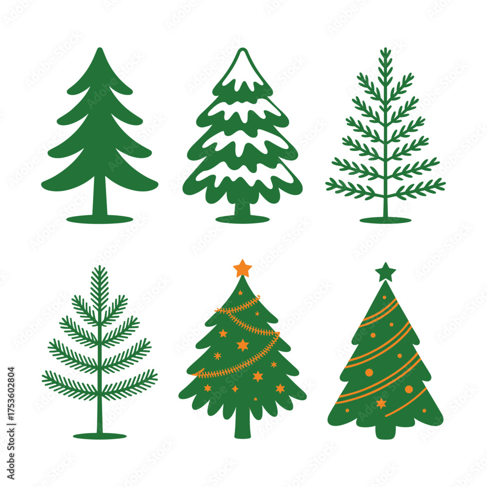 Fototapeta premium Christmas Tree Clipart Set Holiday Illustrations with White Background