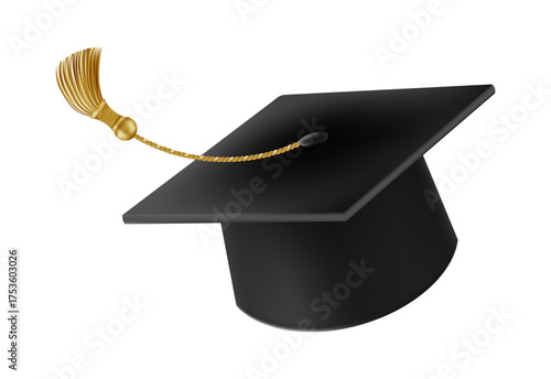 Graduates celebration. Flying 3D black graduate hat