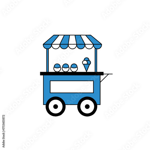 Ice cream cart illustration on a transparent background representing summer and street food