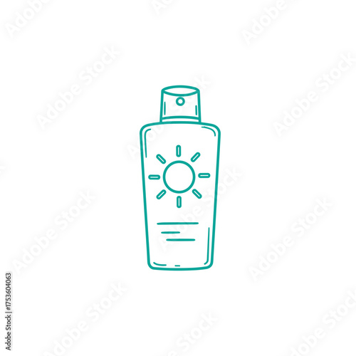 Sunscreen bottle in minimalist design with sun illustration  