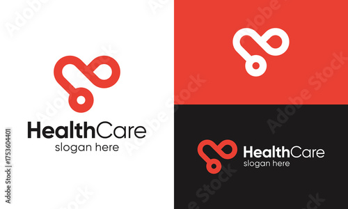 Health care logo design vector illustration. Stethoscope design graphic with design logo love. Icon, symbols, creative
