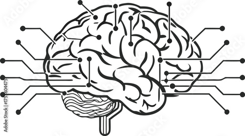 Futuristic AI Brain Blue Circuit Vector Illustration EPS10