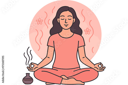 Tranquil meditation with aromatherapy in linear style
