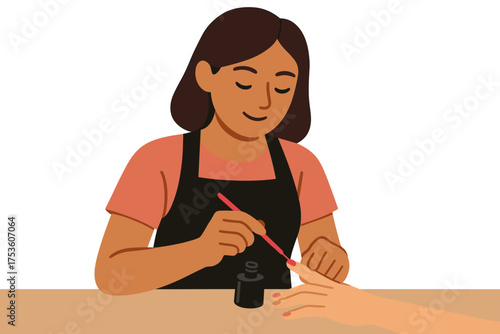 Manicure specialist painting nails in flat design style