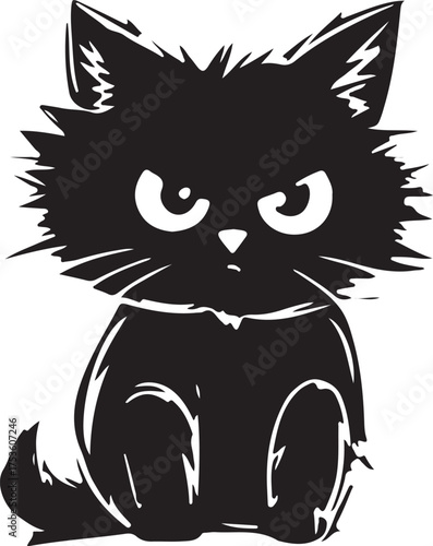 Vector art of grumpy black cat with angry expression