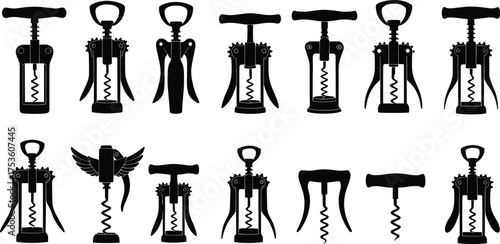 Corkscrew, Opener, Wine, Bottle, Tool, Spiral, Extractor, Lever, Winged, Handle, Gear, Screw, Utensil, Gadget, Device, Accessory, Classic, Vintage, Barware, SilhouetteCorkscrew, Opener, Wine, 