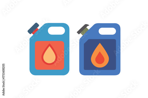 Two colorful fuel cans with flame symbols a visual representation