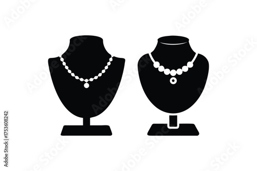 Black jewelry display busts with necklaces a simple icon design