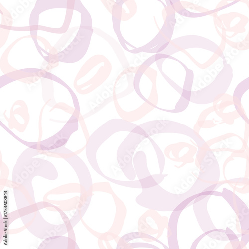 Seamless watercolor texture. Pattern with bubble cirlce shape lines. Stylish gentle hand drawing white background