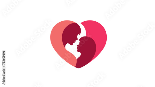 Mother and child silhouettes embracing in a heart shape, symbolizing unconditional love, family bond, care, and tender affection. Graphic illustration.