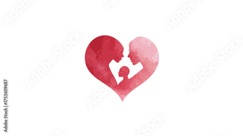 Watercolor illustration of a loving family in a heart shape, representing care, parenthood, and togetherness on a white background.