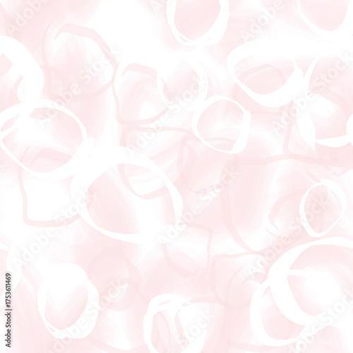 Seamless watercolor texture. Pattern with bubble cirlce shape lines. Stylish gentle blurred white background