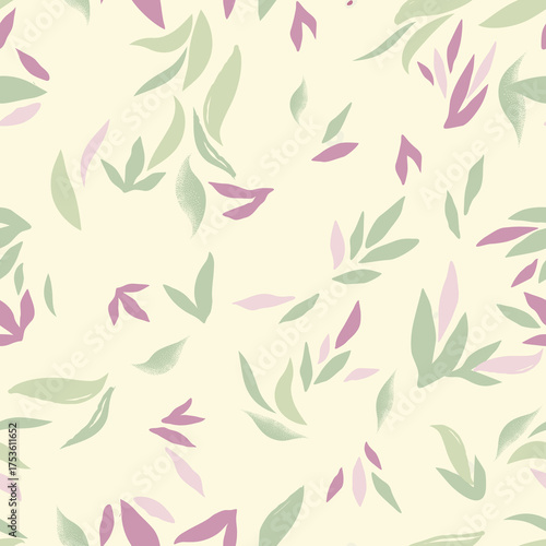 Floral pattern with leaves. Flower seamless wallpaper. Festive pink background