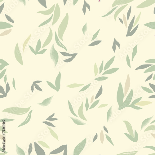 Floral pattern with leaves. Flower seamless wallpaper. Festive pink background