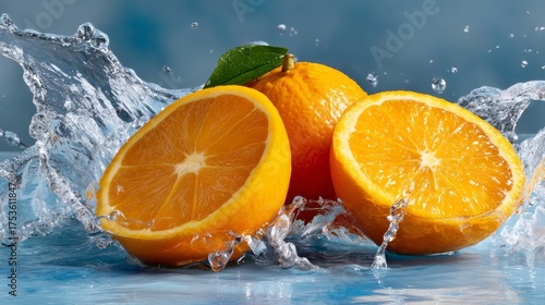 Juicy Orange Slices Splashing Into Clear Water Creating Refreshing Bubbles and Ripples