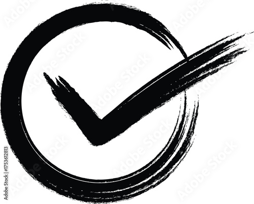 Hand-drawn checkmark with circle pencil vector illustration isolated on transparent background. black color Print file