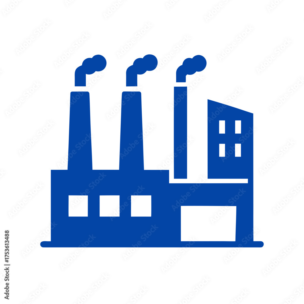 Naklejka premium Illustration of a factory with three smoke stacks on transparent background