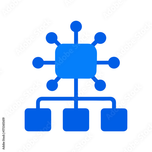 Blue diagram showing a network and connections below on transparent background