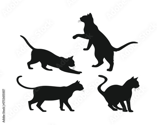 Black Cat Silhouettes in Various Poses Minimalist Vector Illustration for Animal Lovers and Pet Industry Designs