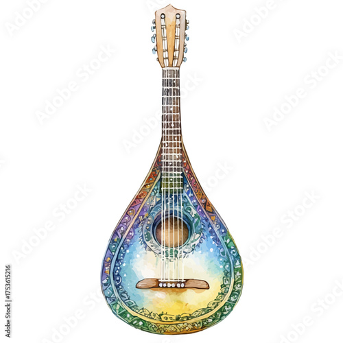 watercolor vector of Balalaika, isolated on a white background.