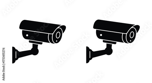 Two black security cameras shown in a simple vector illustration style