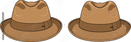 fedora, hat, headwear, brim, fashion, vintage, classic, unisex, accessory, brown, illustration, vector, outline, design, style, fedora hat, wide brim, unisex hat, brown 